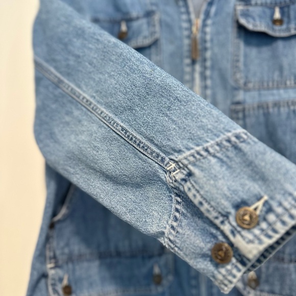 VTG 90s Petite Medium Liz Authentic Full Zip Denim Field Jacket Multiple Pockets - Picture 12 of 16
